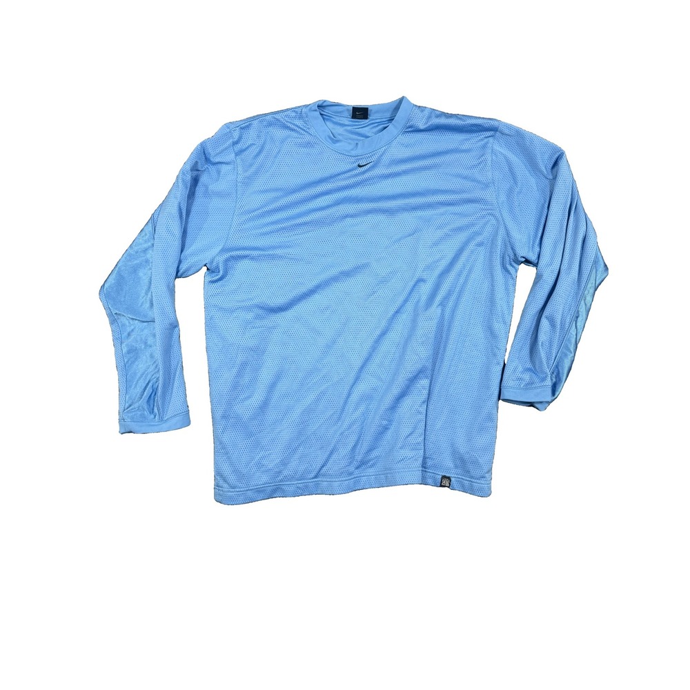 Nike Mens XXL Light Blue Mesh Long Sleeve Basketball Training Shirt Y2K Swoosh